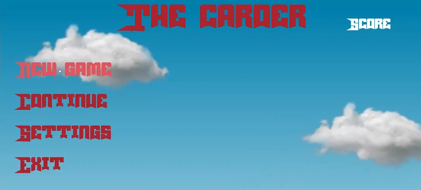 Главное меню The Carder на фоне облаков